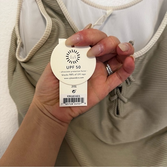 Rylee + Cru Lace Up Front One Piece Swimsuit Ribbed Sage Green Size XL Women’s - Picture 12 of 12